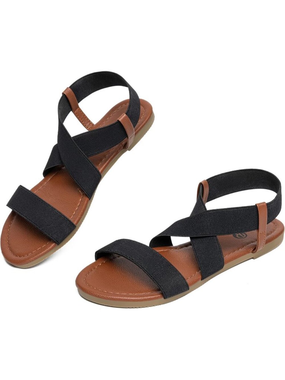 Womens Black Open Toe Ankle Strap Solid Elastic Slip On Casual Flat Sandal Shoes - Picture 4 of 6